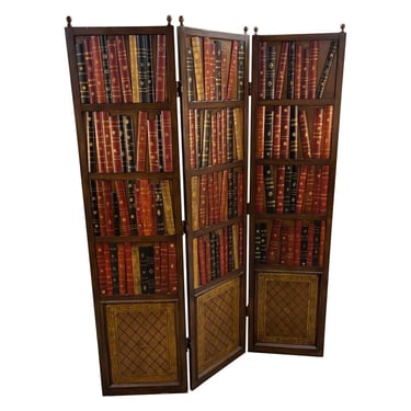 Leather Books Library Bookcase or Bookshelf Motif Screen-Room Divider 