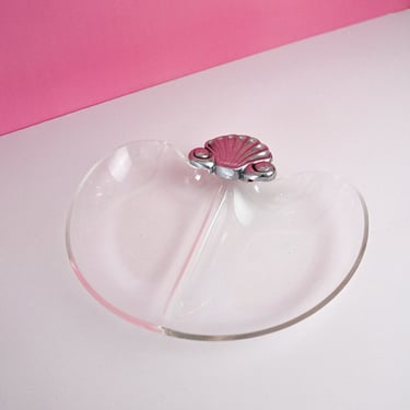 Vintage 1980s Lucite Divided Dish With Silver Shell 