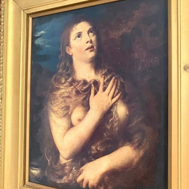 The Penitent Mary Magdalene After Titian Oil on Canvas Painting - Antique Collectable Fine Art - Italy 