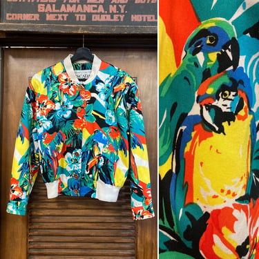 Vintage 1980’s “Escada” Label Floral Parrot Bomber Jacket, 80’s Floral Bomber Jacket, 80’s Cotton Bomber, 80’s Pop Art, Vintage Clothing 