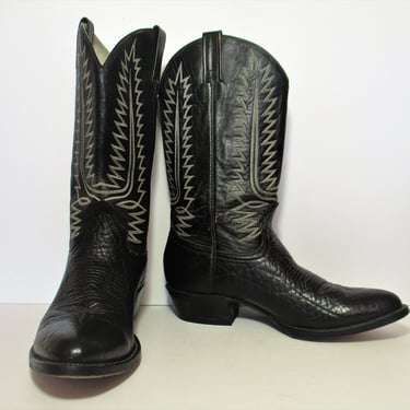 Vintage Cowtown Cowboy Boots, Black Bullhide Leather, Size 10 1/2 Men 