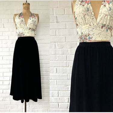 1990's 16/18 Black Velvet Midi Length Skirt 