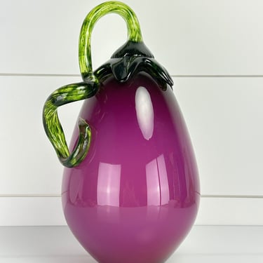 Vintage 1998 D. Hansen Studio Art Glass Eggplant Vegetable Sculpture 11.5" Signed 