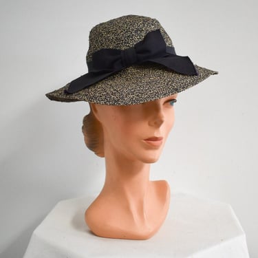 1940s Navy and Cream Fine Straw Hat 