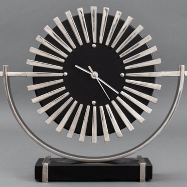 Modern Silvered Metal Analog Mantel Clock