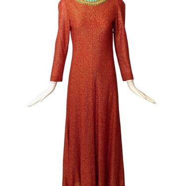 ADELE SIMPSON- 1960s Lurex Beaded Gown, Size 6