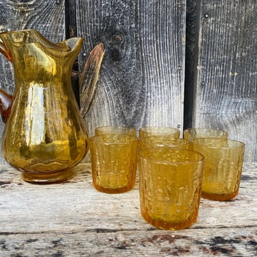 1970s Pitcher and Glassware Set - 1970s Glassware - Vintage Glassware - Glassware Vintage — Orange Glassware - 1970s Glass Set 