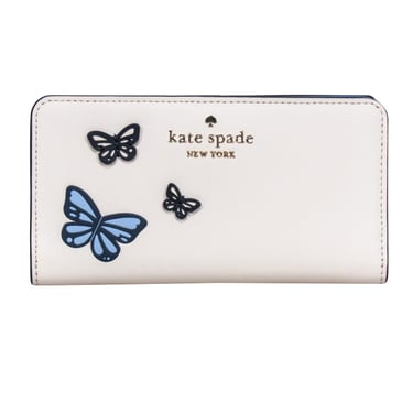 Kate Spade - Ivory w/ Blue &amp; Navy 3D Butterflies Long Wallet