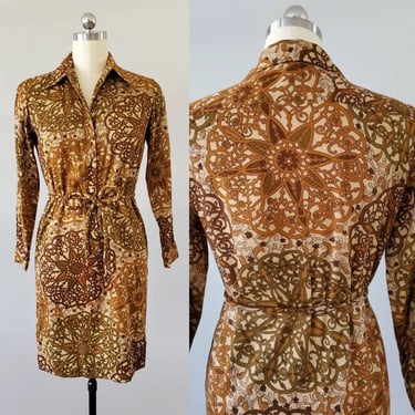 1970s Psychedelic Mandala Print Dress by Lady Bayard 70's Shirt Dress 70s Women's Vintage Size Medium 