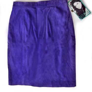 1980's Purple Suede Leather Skirt By Connie Sellecca NEW with TAGS New Old Stock NWT, Size 14, Vintage Pencil Skirt Dress 