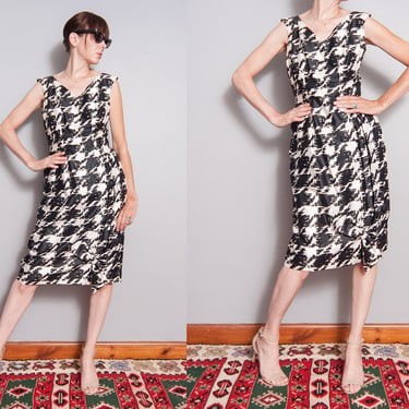 Vintage 1950's/1960's | Black & White | Patterned | Cotton | Mid Century | MCM | Dress | M 