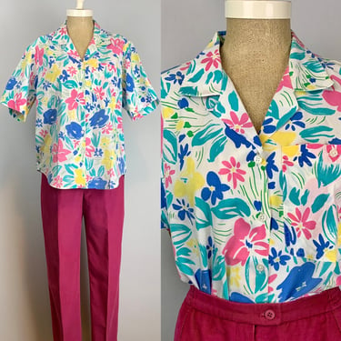 Pastel Floral Shirt | Vintage 80s | Cottagecore | Size Medium-Large 