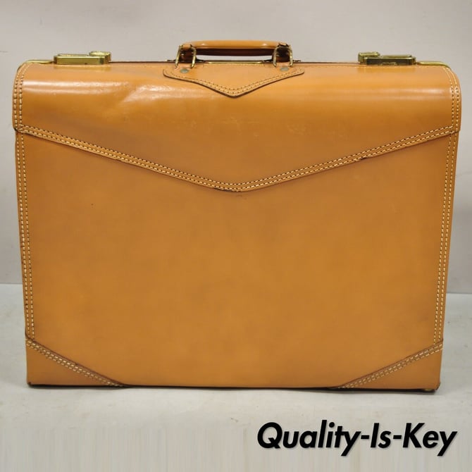 Vintage Genuine Top Grain Cowhide Leather Orange 24" Suitcase Luggage