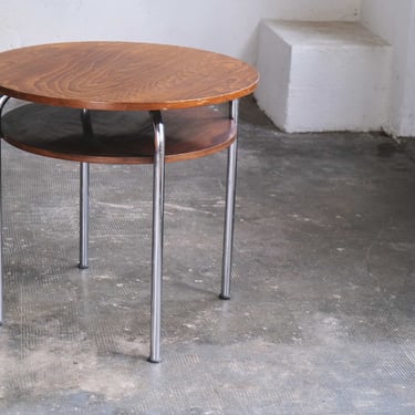 Round Bauhaus table based on Thonet ST34 design in dark brown 