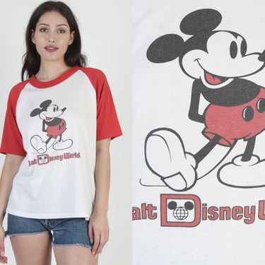 Vintage 80s Mickey Mouse Walt Disney World Resort Raglan 50 50 Cartoon T Shirt L 