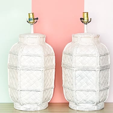Pair of Woven Ceramic Basket Lamps