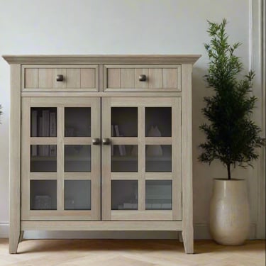 Acadian 36" Wide Distressed Grey Glass Front Storage Cabinet FFW258-601