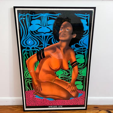 Vintage 1970s Aphrodite Blacklight Poster Psychedelic Flocked Black Light Black Venus 70s Hippie 