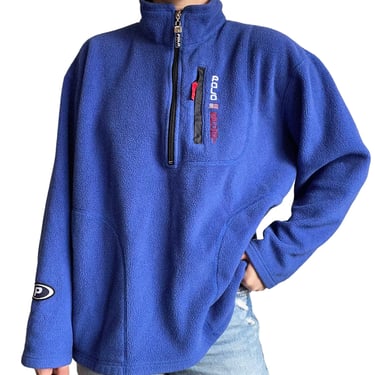 Vintage 90s Womens Polo Sport Ralph Lauren Blue Fleece Oversized Sweatshirt Sz L 