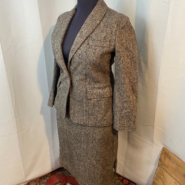 Tweed Suit Blazer Skirt Vintage 70s Dark Academia Annie Hall Jacket A line Fleck Wool M 