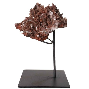 Crystal Brown Rock Geode Mineral Specimen on Custom Black Iron Stand Base 