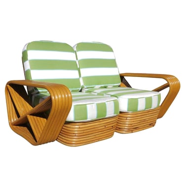 Restored Art Deco Square Pretzel Rattan Sectional Settee 