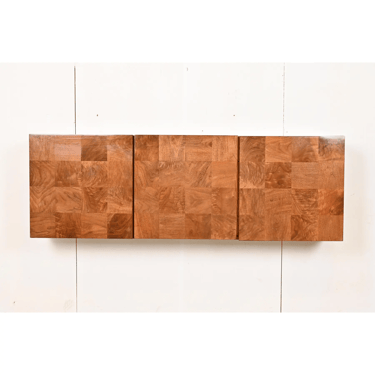 Milo Baughman for Thayer Coggin Patchwork Burl Wood Floating Sideboard Credenza