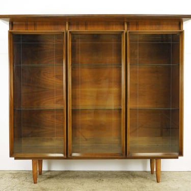Mid Century Walnut Etched Glass Display Cabinet