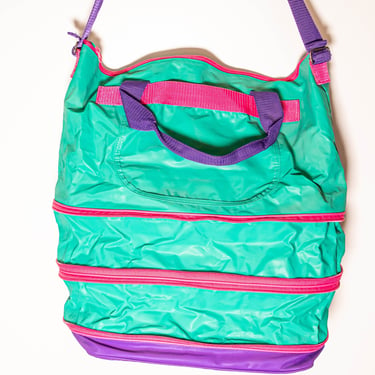 Vintage 80's Bright Pink, Yellow and Green 80's  Expandable Duffel Bag 
