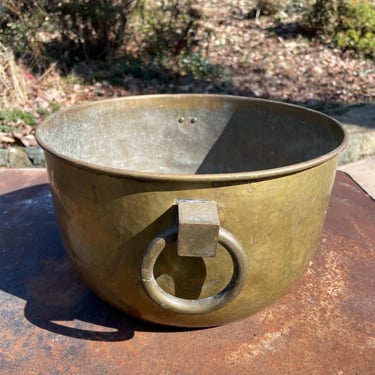 Old Hammer Copper Caldron Pot Planter Ring Handles Vintage Mid-Century French Bistro Kitchen 