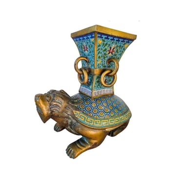 Fine Antique Chinese Qing Dynasty Cloisonne Enameled Bronze Bixi & Gu Dragon Turtle Figure Censer Vase 19th Century 