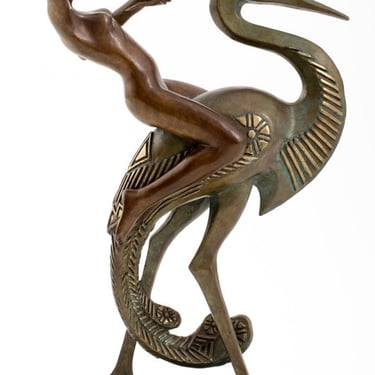Wang Jida "Woman Riding a Heron" Bronze, 1988