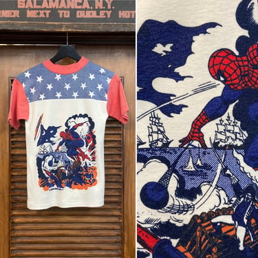 Vintage 1970’s Dated 1975 Spider-Man Comics Marvel Cartoon Stars Tee-Shirt, 70’s Graphic Tee, 70’s T Shirt, Vintage Clothing 