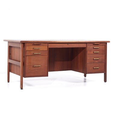 Standard Furniture Mid Century Walnut and Brass Executive Desk - mcm 