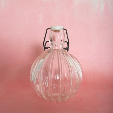 Vintage round ribbed glass liqueur bottle decanter 