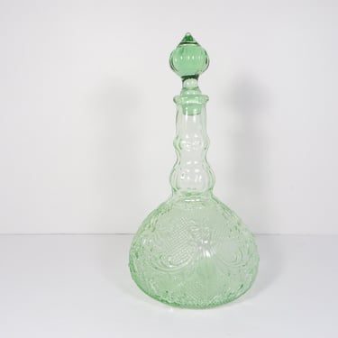 Vintage Tiara Chantilly Green Sandwich Glass Decanter Carafe 