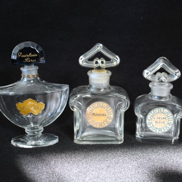 3 Vintage Guerlain Bottles Shalimar, L'Heure Bleue, Mitsouko 