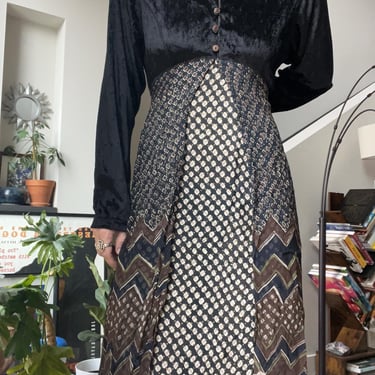 VTG 90s Velvet Mixed Print Midi Dress 