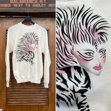 Vintage 1980’s Zebra Lady Artwork Airbrush New Wave Cartoon Sweatshirt, 80’s Vintage Clothing 