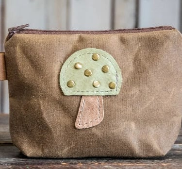 Travel Pouch | Handmade Waxed Canvas Zipper Pouch | Mushroom 