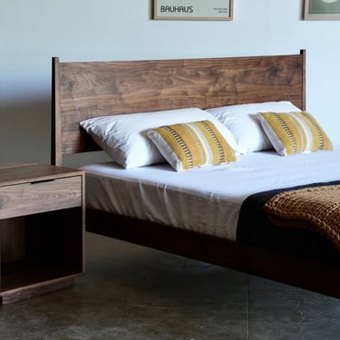 platform bed in solid walnut oak cherry or maple / Storage bed optional / simple modern hardwood bed / mid century modern platform Eames bed 