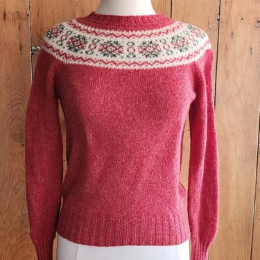 Vintage 80s Burberrys Sweater Fair Isle Pink Wool 