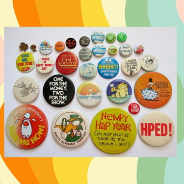 Vintage Pinback Button -  60s 70s 80s Groovy Humor Themes - Misc. Novelty Pins - You Choose - Genuine Vintage Pin Buttons 