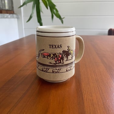 Texas Souvenir Mug 1970s Vintage Stoneware Longhorn Skull Western Coffee Cowboy 