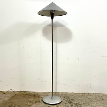 Vintage 80s Chrome Postmodern Memphis Style Floor Lamp with Metal Shade 