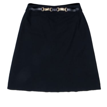 Celine - Black Wool Blend Skirt w/ Gold-Tone Hardware Sz 4