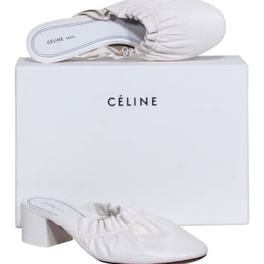 Celine - White Ruffle Closed Toe Mules Sz 8.5