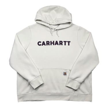 Vintage Y2K Carhartt Beige/Off White Spell Out Work Wear Style Hoodie Sweatshirt Pullover Size XL/XXL 