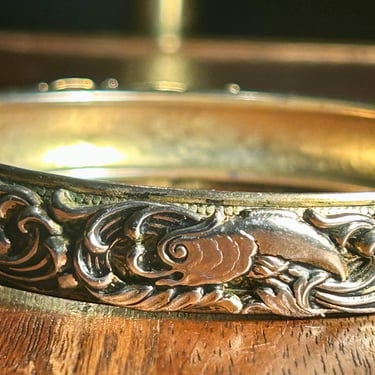 Bangle Bracelet Fish Swimming Water Silver Tone Retro Vintage Jewelry River Sea 