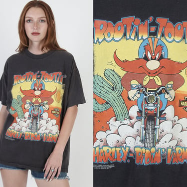 Vintage 1991 Harley Davidson Motorcycles Looney Tunes Yosemite Sam Cartoon T Shirt XL 